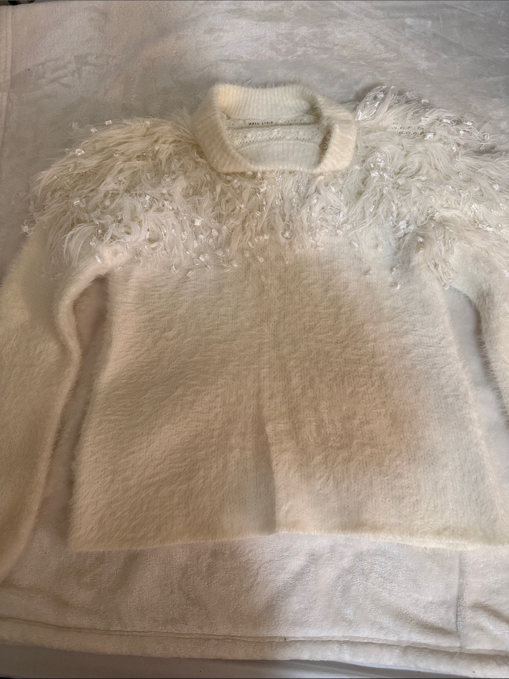 Main Strip Ivory Feather & Sequin Turtleneck Sweater